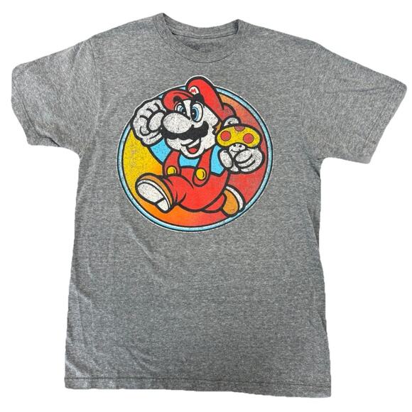 Super Mario Bross Other - Super Mario Bros Men’s S Graphic Tee Retro Gamer Shirt Vintage Look NintendoGray